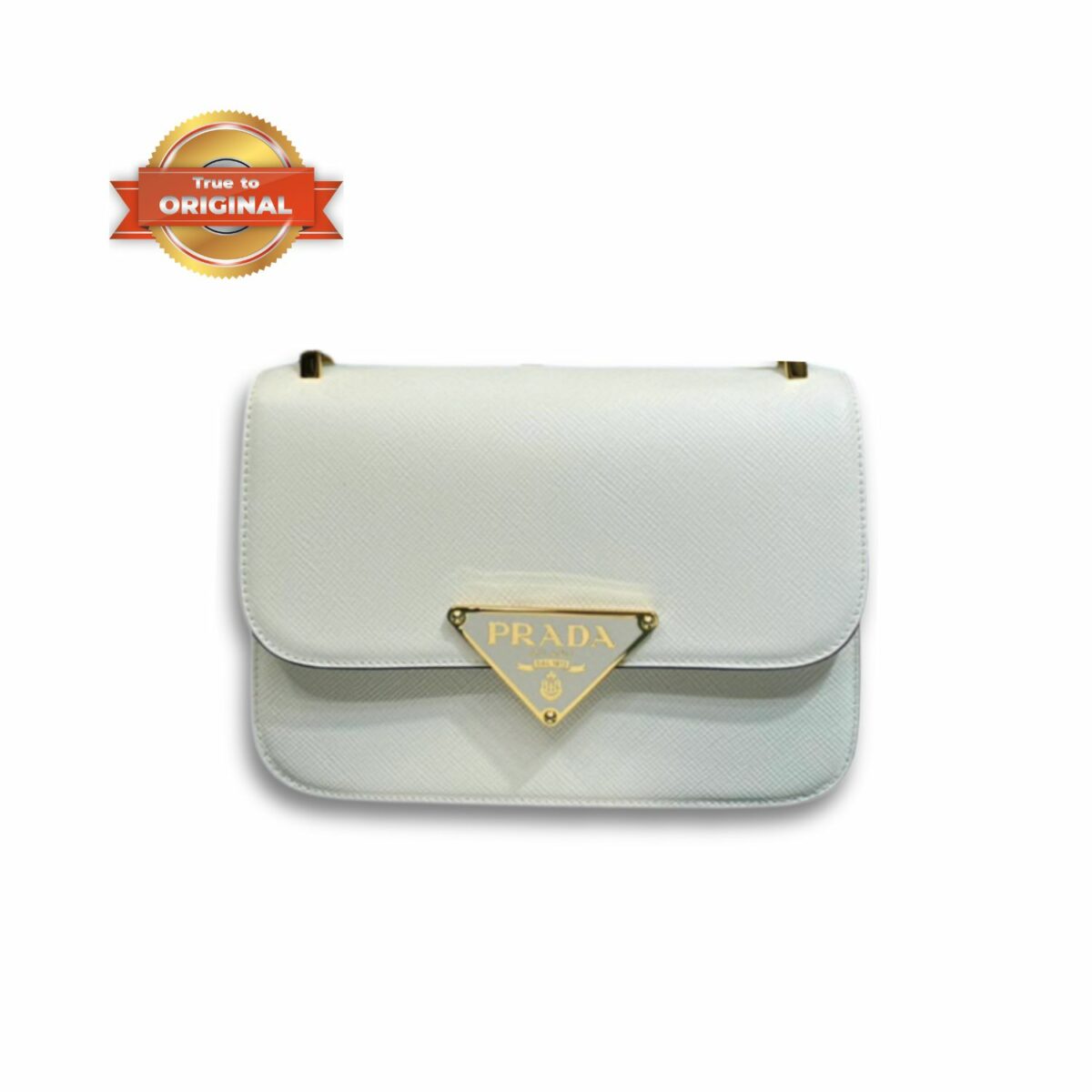 [True-to-ORIGINAL] Prada Emblème Saffiano Shoulder Bag In White For Women 8.6 in/22cm - 1BD320_2A4A_F0009_V_UTO