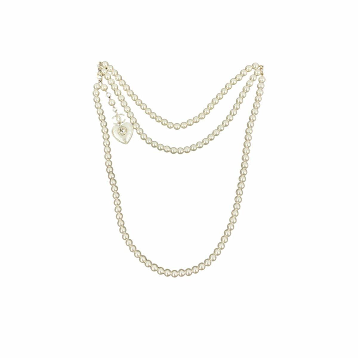 Chanel 24 Milky White Heart Shaped Pearl Waist Necklace For Women