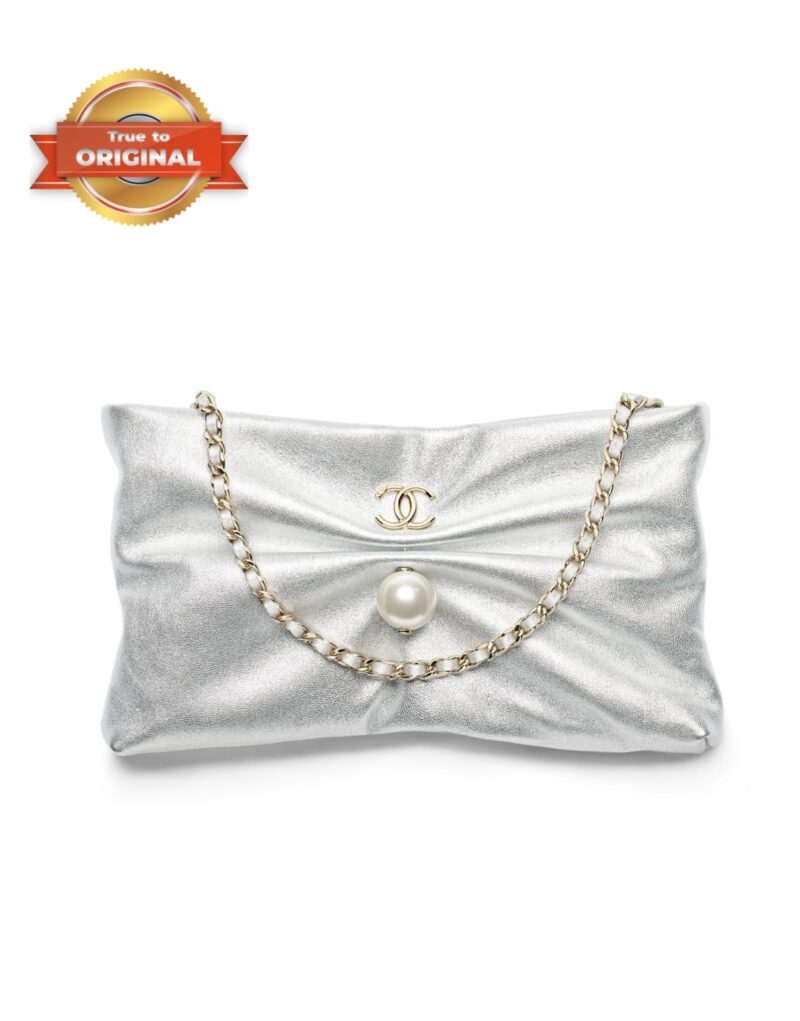 [True-to-ORIGINAL] Chanel Clutch With Chain Metallic Silver For Women 13.4in/34cm AP4614 B20189 NZK51