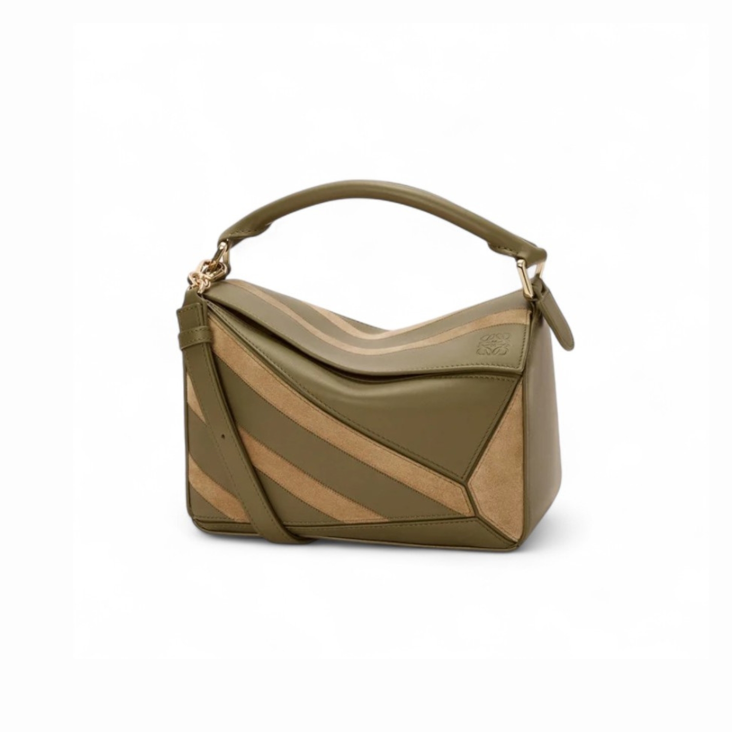 Loewe Small Puzzle Bag Olive Suede For Women 9.4in/24cm A510S21XCE