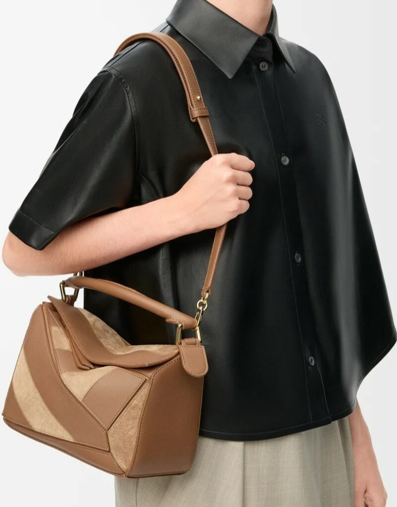 Loewe Small Puzzle Bag Oak Suede For Women 9.4in/24cm A510S21XBR