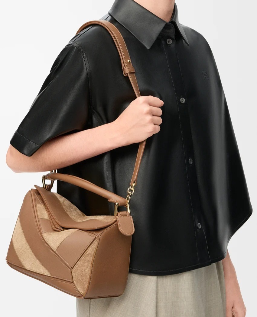 Loewe Small Puzzle Bag Oak Suede For Women 9.4in/24cm A510S21XBR