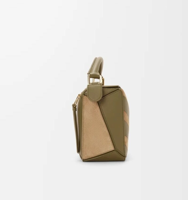 Loewe Small Puzzle Bag Olive Suede For Women 9.4in/24cm A510S21XCE