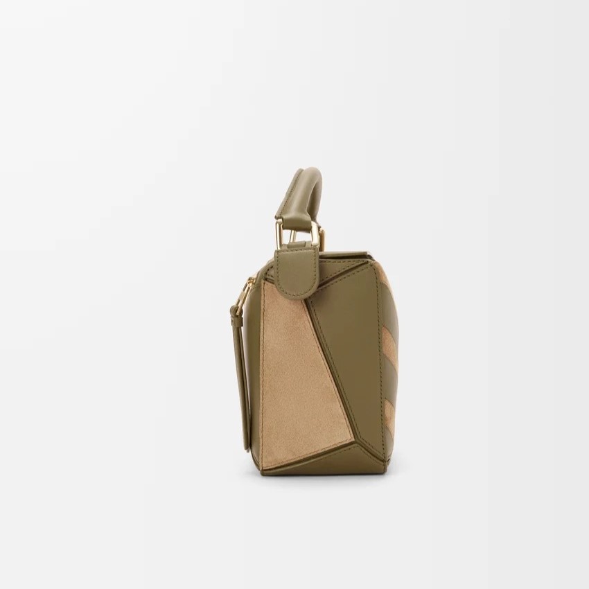 Loewe Small Puzzle Bag Olive Suede For Women 9.4in/24cm A510S21XCE