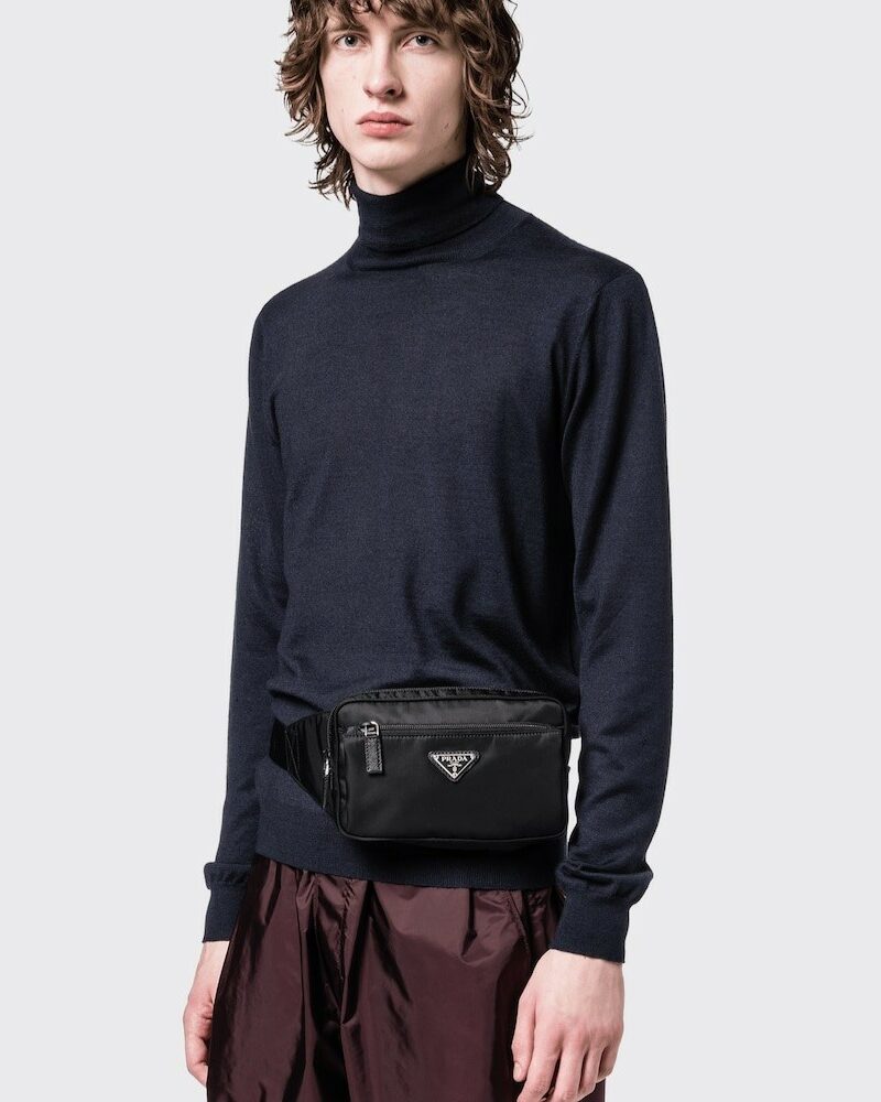 [True-to-ORIGINAL] Prada Re-Nylon And Saffiano Leather Belt Bag Black For Women 8.3in/21cm 2VL977_2DMG_F0002_V_WOO