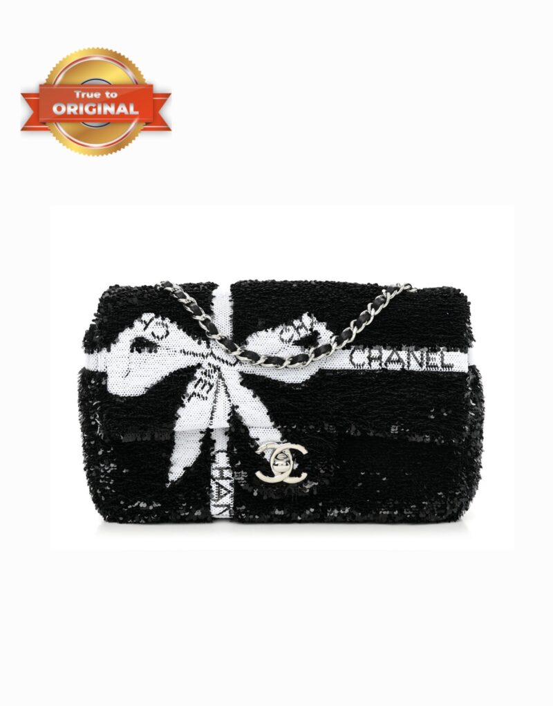[True-to-ORIGINAL] Chanel Sequin Bow Mini Flap Bag Black For Women 7.9in/20cm