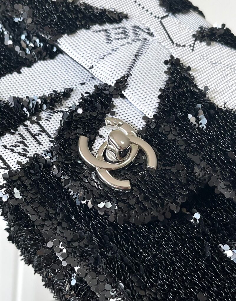[True-to-ORIGINAL] Chanel Sequin Bow Mini Flap Bag Black For Women 7.9in/20cm