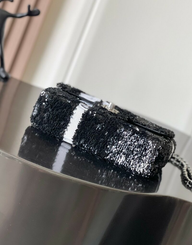 [True-to-ORIGINAL] Chanel Sequin Bow Mini Flap Bag Black For Women 7.9in/20cm