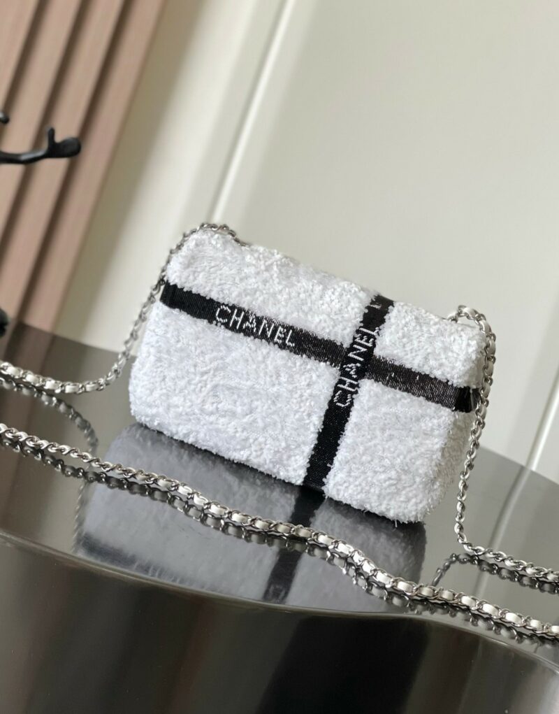 [True-to-ORIGINAL] Chanel Sequin Bow Mini Flap Bag White For Women 7.9in/20cm