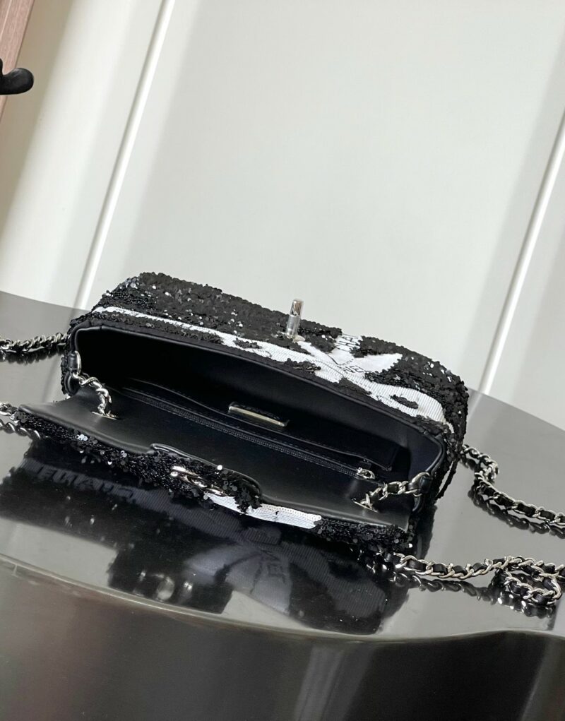 [True-to-ORIGINAL] Chanel Sequin Bow Mini Flap Bag Black For Women 7.9in/20cm