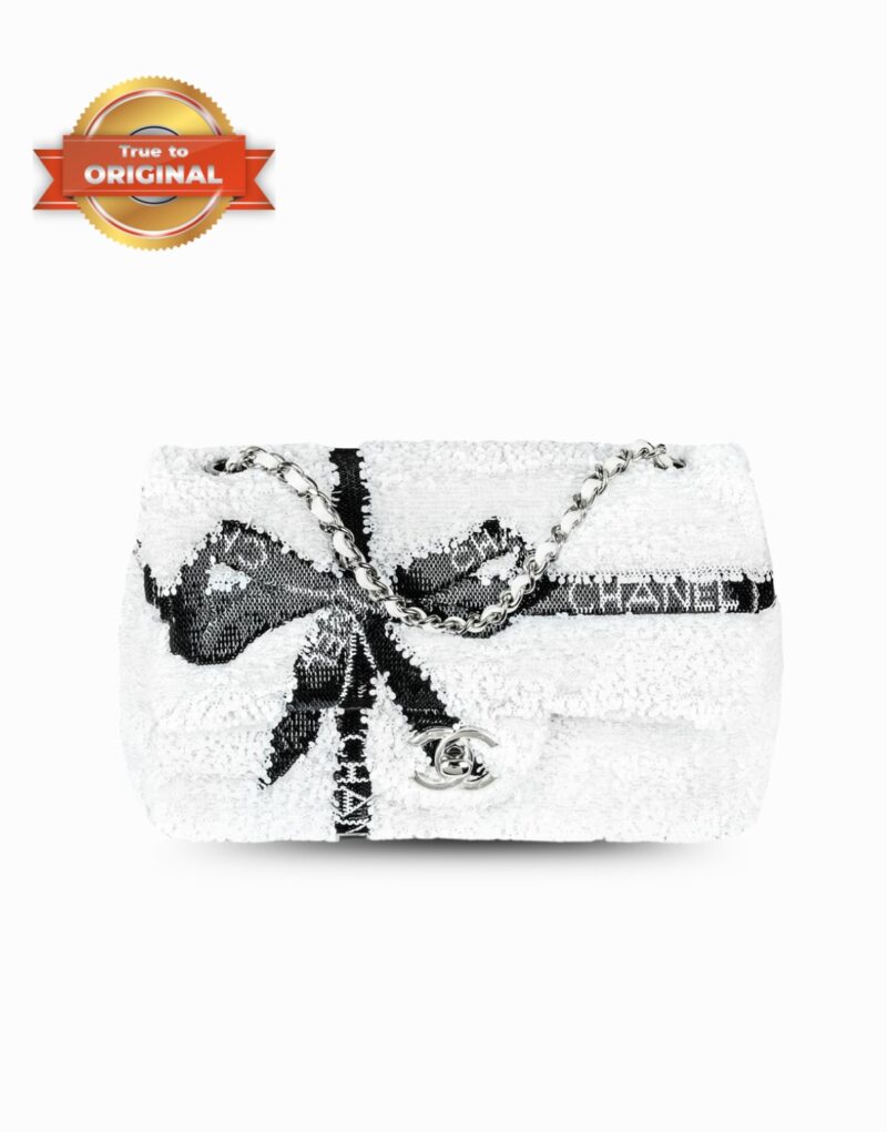 [True-to-ORIGINAL] Chanel Sequin Bow Mini Flap Bag White For Women 7.9in/20cm