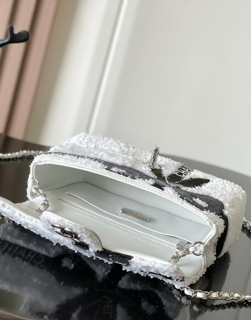 [True-to-ORIGINAL] Chanel Sequin Bow Mini Flap Bag White For Women 7.9in/20cm