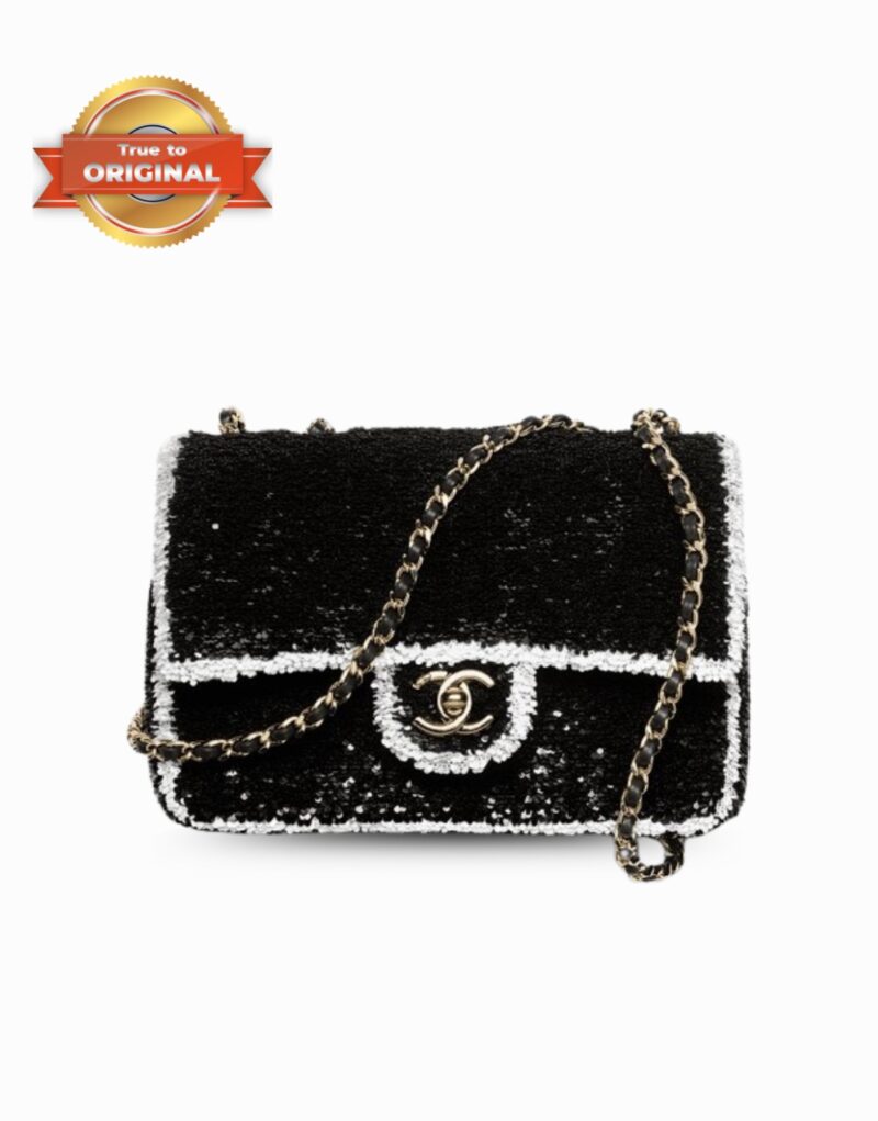 [True-to-ORIGINAL] Chanel Sequins Flap Bag Black For Women 8.3in/21cm‎ AS4561-B22165-U4411