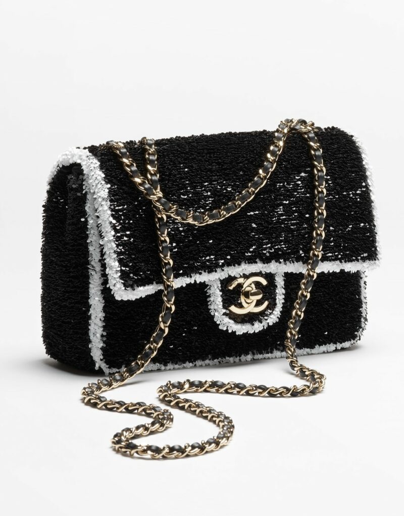 [True-to-ORIGINAL] Chanel Sequins Flap Bag Black For Women 8.3in/21cm‎ AS4561-B22165-U4411