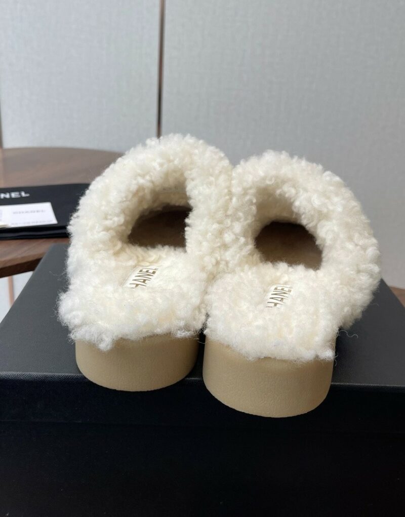 Chanel Shearling Two-Tone Mules Beige/Black For Women