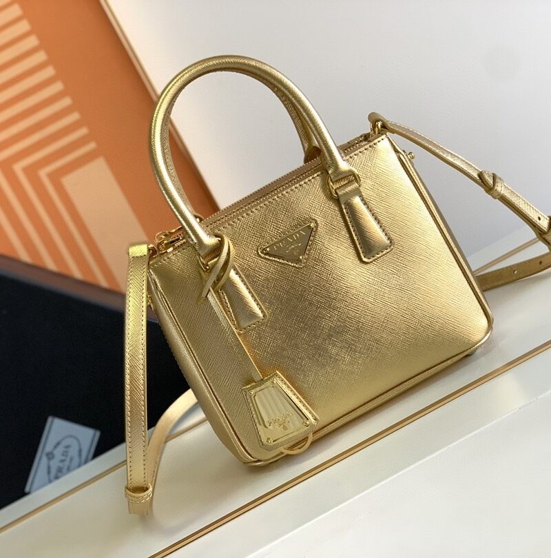 [True-to-ORIGINAL] Prada Galleria Saffiano Mini Bag Gold For Women 7.8in/20cm