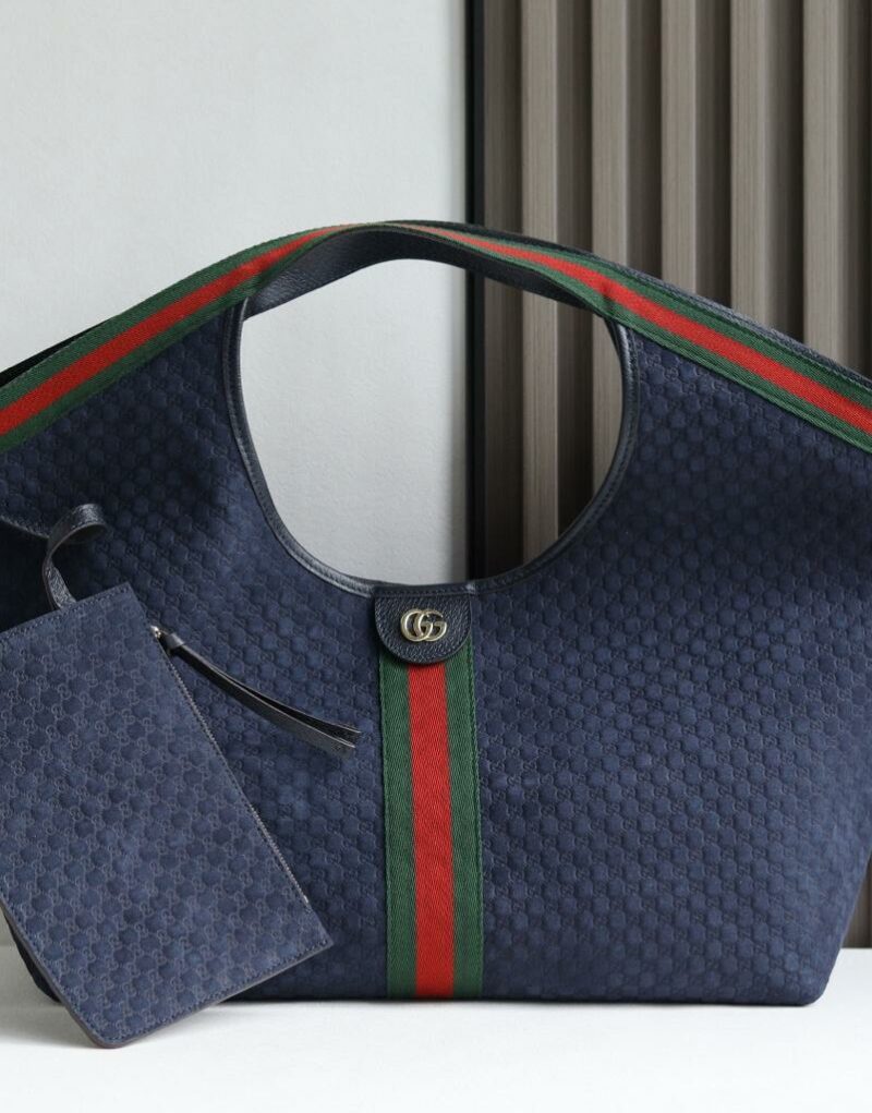 [True-to-ORIGINAL] Gucci Giglio Large Tote Bag Dark Blue GG Suede For Women 23.6in/60cm ‎‎‎853971 CAABV 4541