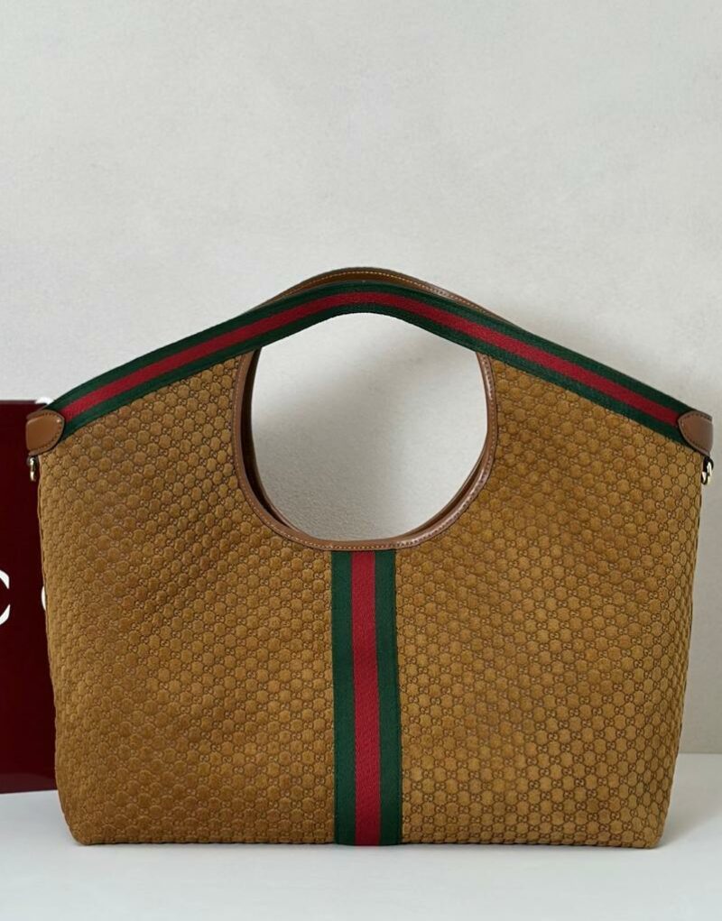 [True-to-ORIGINAL] Gucci Giglio Large Tote Bag Brown GG Suede For Women 23.6in/60cm ‎‎‎853971 CAAB8 2147