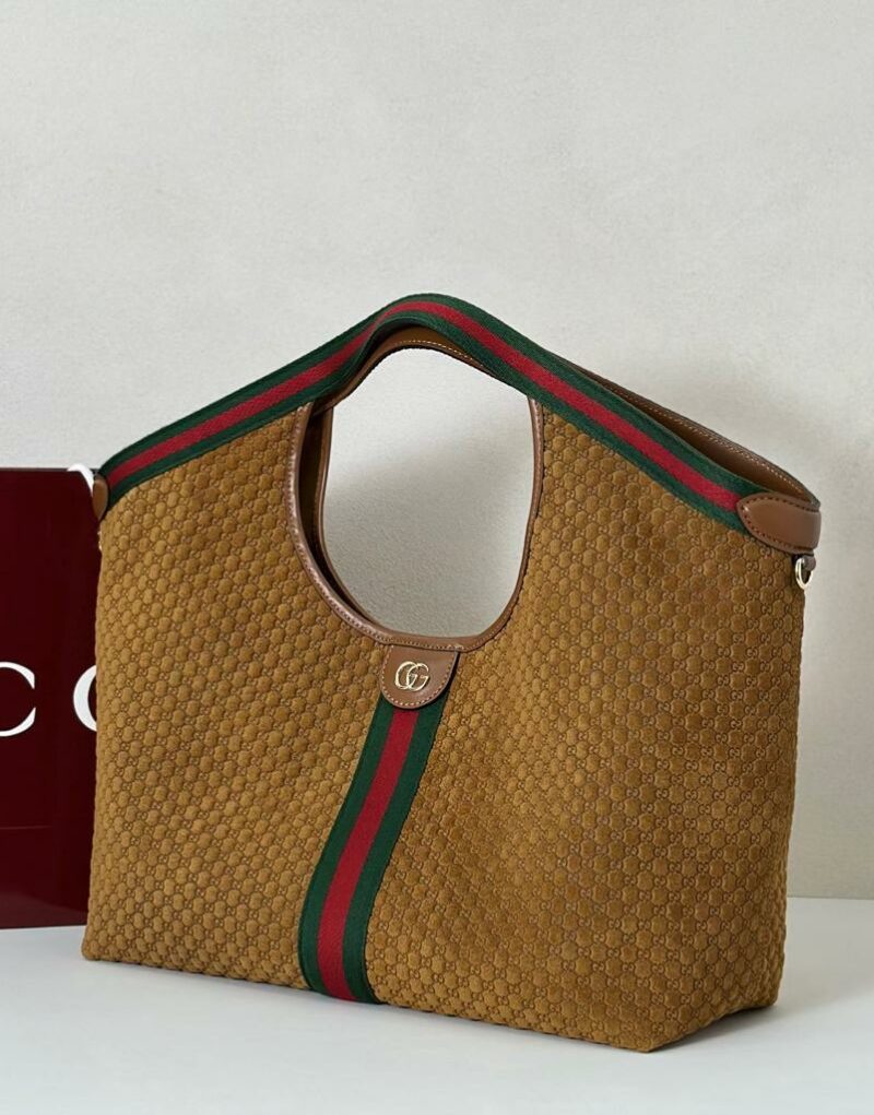 [True-to-ORIGINAL] Gucci Giglio Large Tote Bag Brown GG Suede For Women 23.6in/60cm ‎‎‎853971 CAAB8 2147