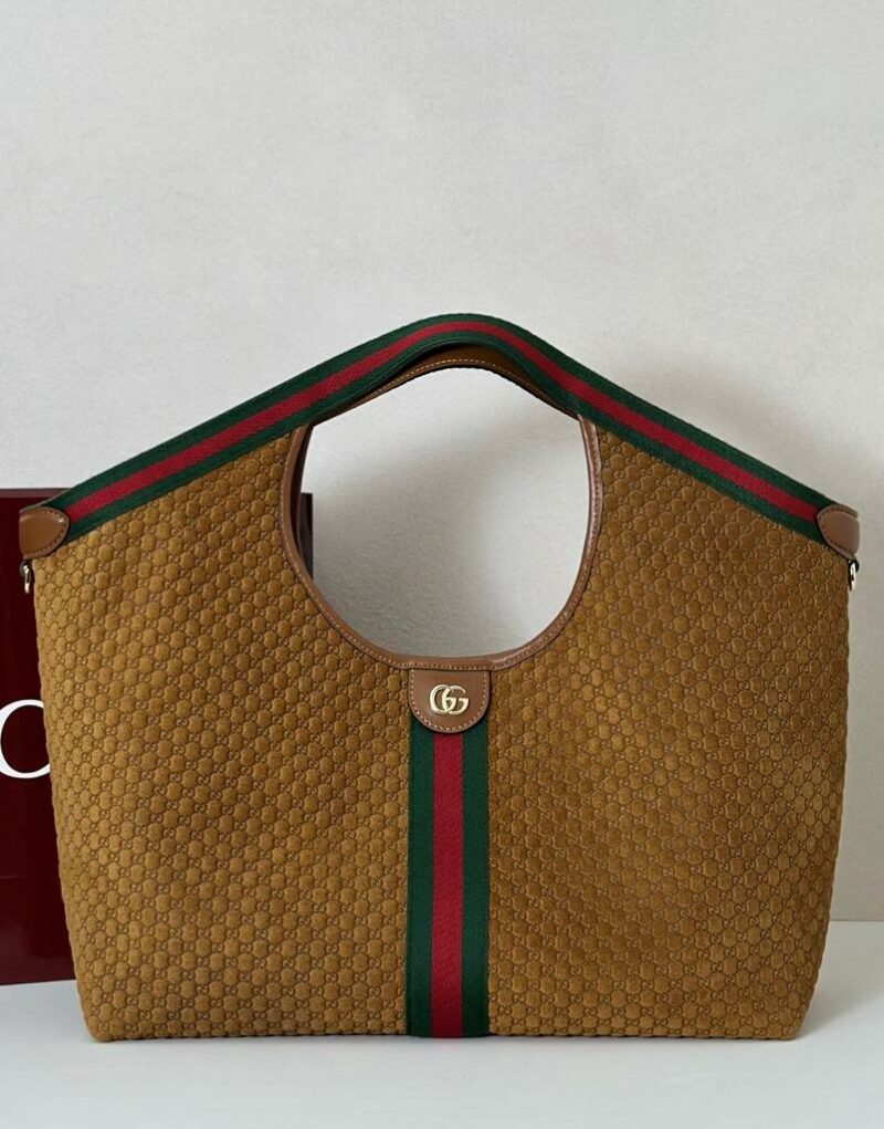 [True-to-ORIGINAL] Gucci Giglio Large Tote Bag Brown GG Suede For Women 23.6in/60cm ‎‎‎853971 CAAB8 2147
