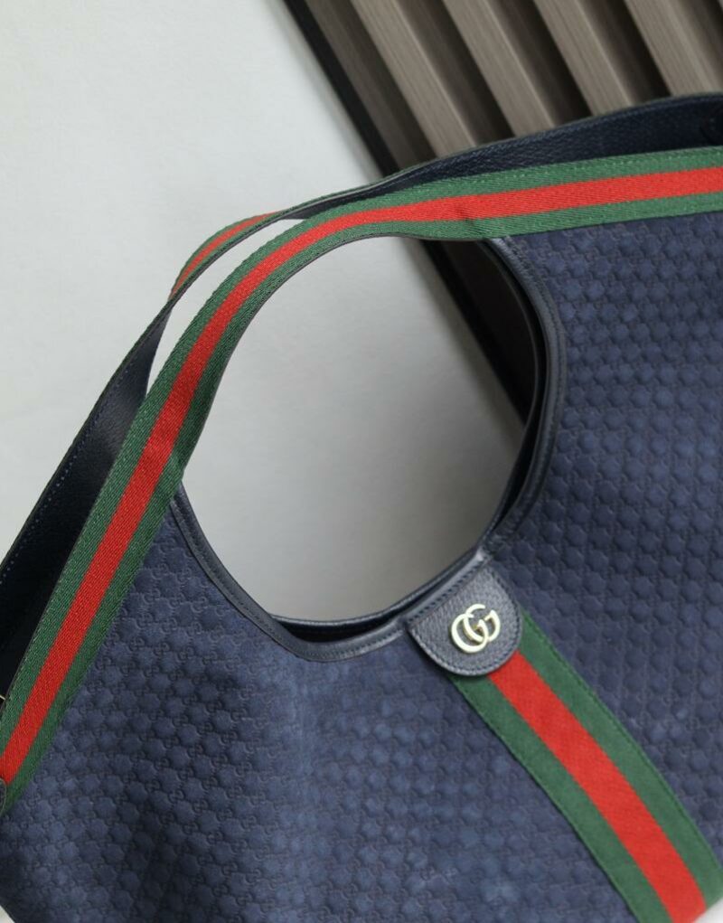 [True-to-ORIGINAL] Gucci Giglio Large Tote Bag Dark Blue GG Suede For Women 23.6in/60cm ‎‎‎853971 CAABV 4541
