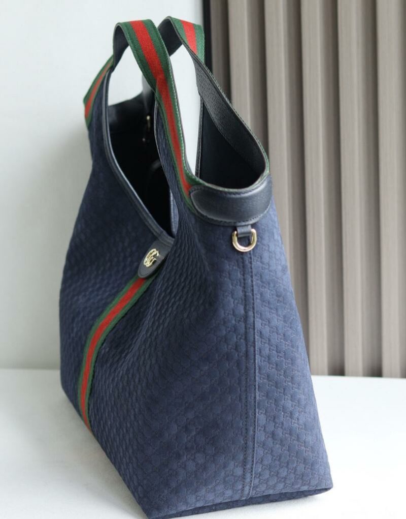 [True-to-ORIGINAL] Gucci Giglio Large Tote Bag Dark Blue GG Suede For Women 23.6in/60cm ‎‎‎853971 CAABV 4541