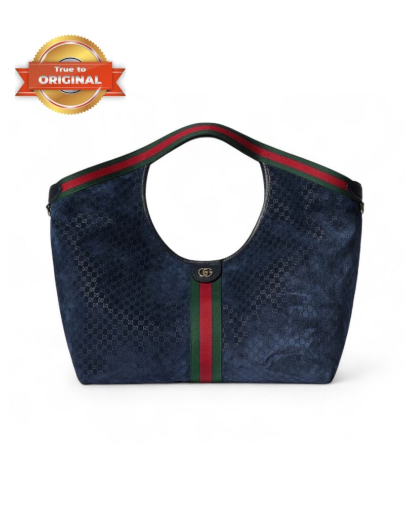 [True-to-ORIGINAL] Gucci Giglio Large Tote Bag Dark Blue GG Suede For Women 23.6in/60cm ‎‎‎853971 CAABV 4541