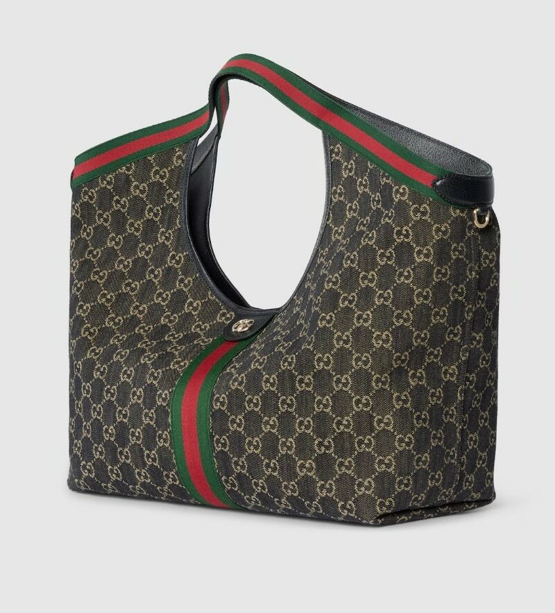 [True-to-ORIGINAL] Gucci Giglio Large Tote Bag Black GG Denim For Women 23.6in/60cm ‎‎853971 FAFYU 1155