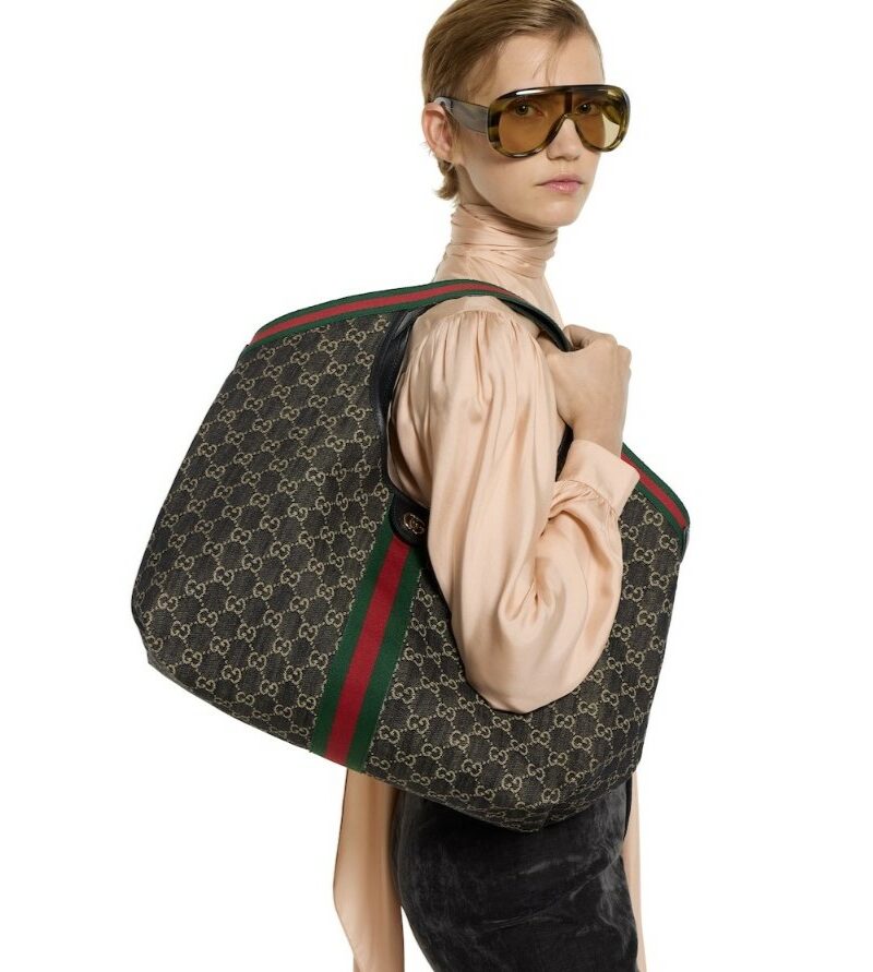 [True-to-ORIGINAL] Gucci Giglio Large Tote Bag Black GG Denim For Women 23.6in/60cm ‎‎853971 FAFYU 1155