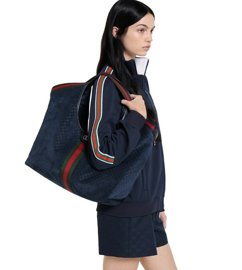 [True-to-ORIGINAL] Gucci Giglio Large Tote Bag Dark Blue GG Suede For Women 23.6in/60cm ‎‎‎853971 CAABV 4541