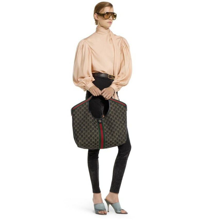 [True-to-ORIGINAL] Gucci Giglio Large Tote Bag Black GG Denim For Women 23.6in/60cm ‎‎853971 FAFYU 1155