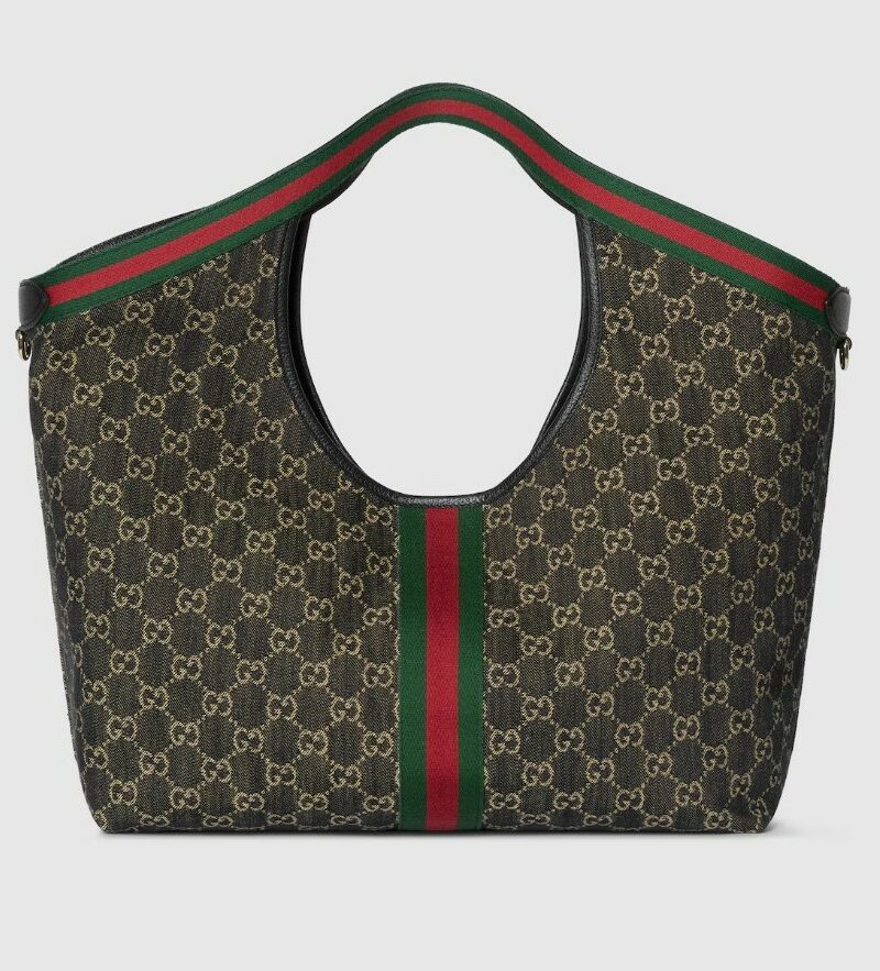 [True-to-ORIGINAL] Gucci Giglio Large Tote Bag Black GG Denim For Women 23.6in/60cm ‎‎853971 FAFYU 1155
