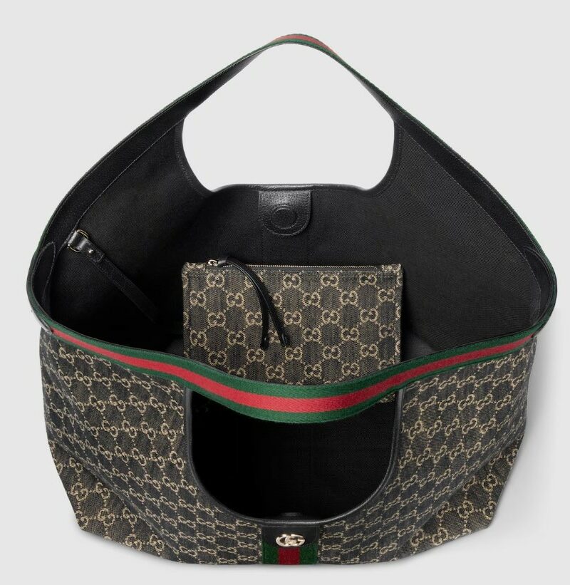 [True-to-ORIGINAL] Gucci Giglio Large Tote Bag Black GG Denim For Women 23.6in/60cm ‎‎853971 FAFYU 1155