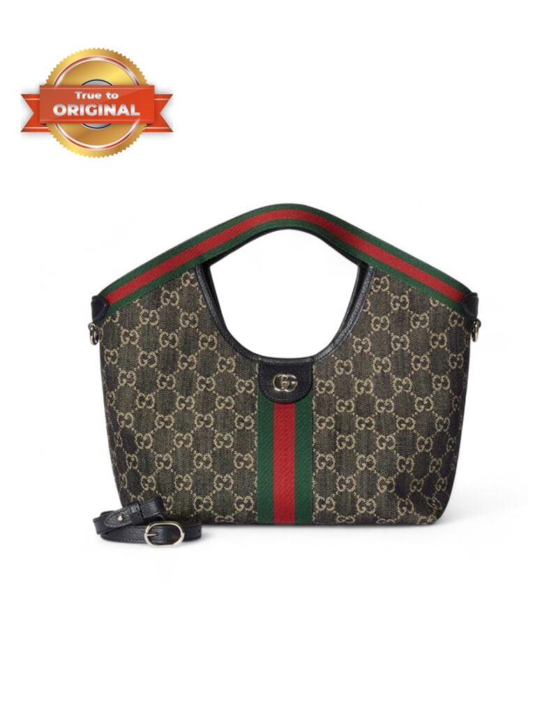 [True-to-ORIGINAL] Gucci Giglio Small Tote Bag Black And White GG Denim For Women 9.8in/25cm ‎860845 FAFYU 1155