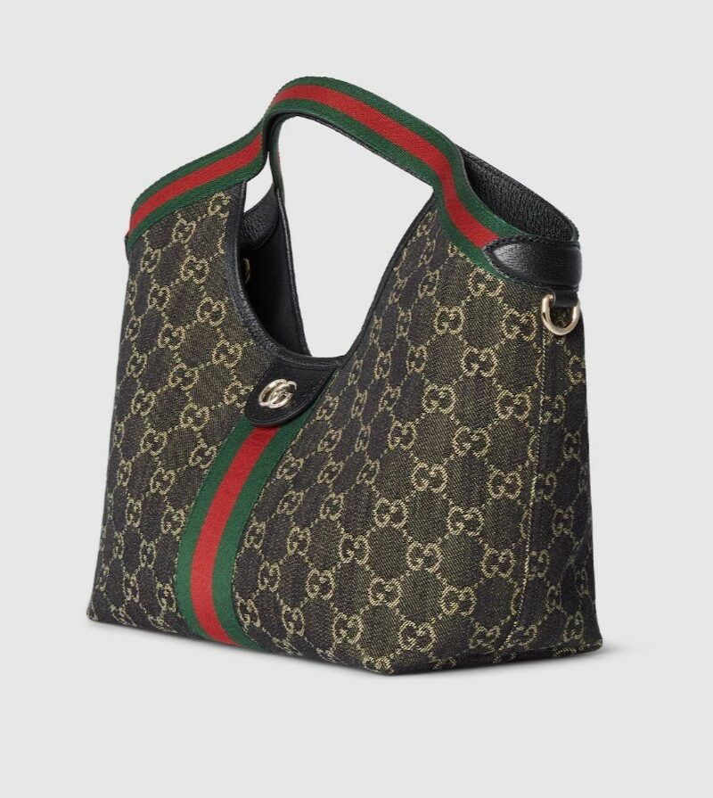 [True-to-ORIGINAL] Gucci Giglio Small Tote Bag Black And White GG Denim For Women 9.8in/25cm ‎860845 FAFYU 1155