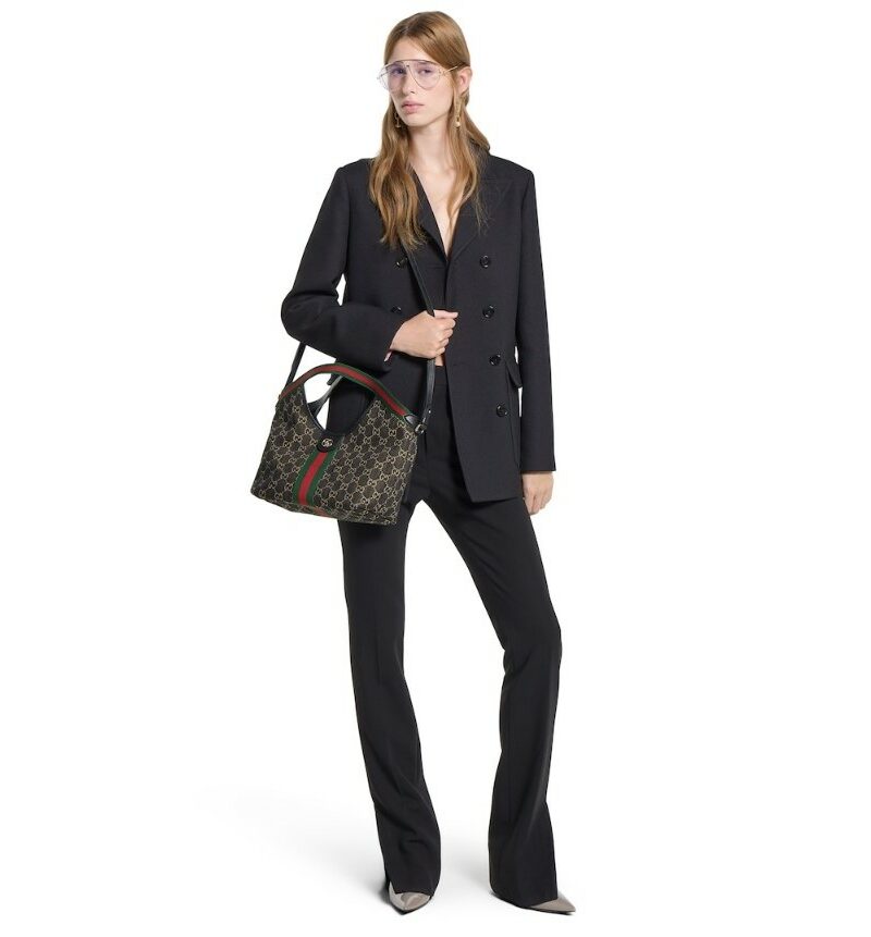 [True-to-ORIGINAL] Gucci Giglio Small Tote Bag Black And White GG Denim For Women 9.8in/25cm ‎860845 FAFYU 1155