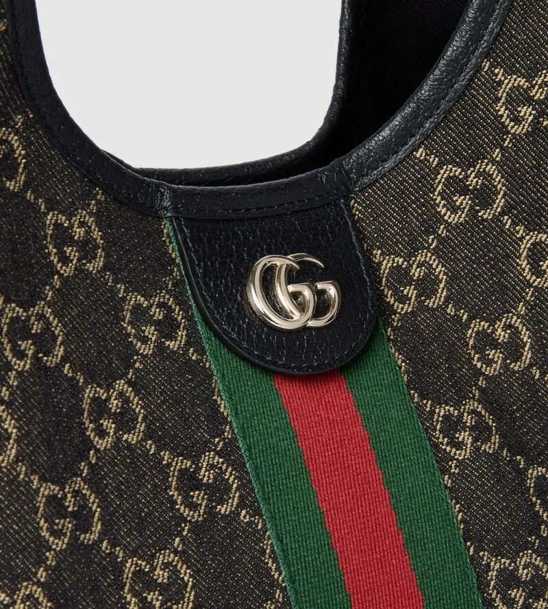 [True-to-ORIGINAL] Gucci Giglio Small Tote Bag Black And White GG Denim For Women 9.8in/25cm ‎860845 FAFYU 1155