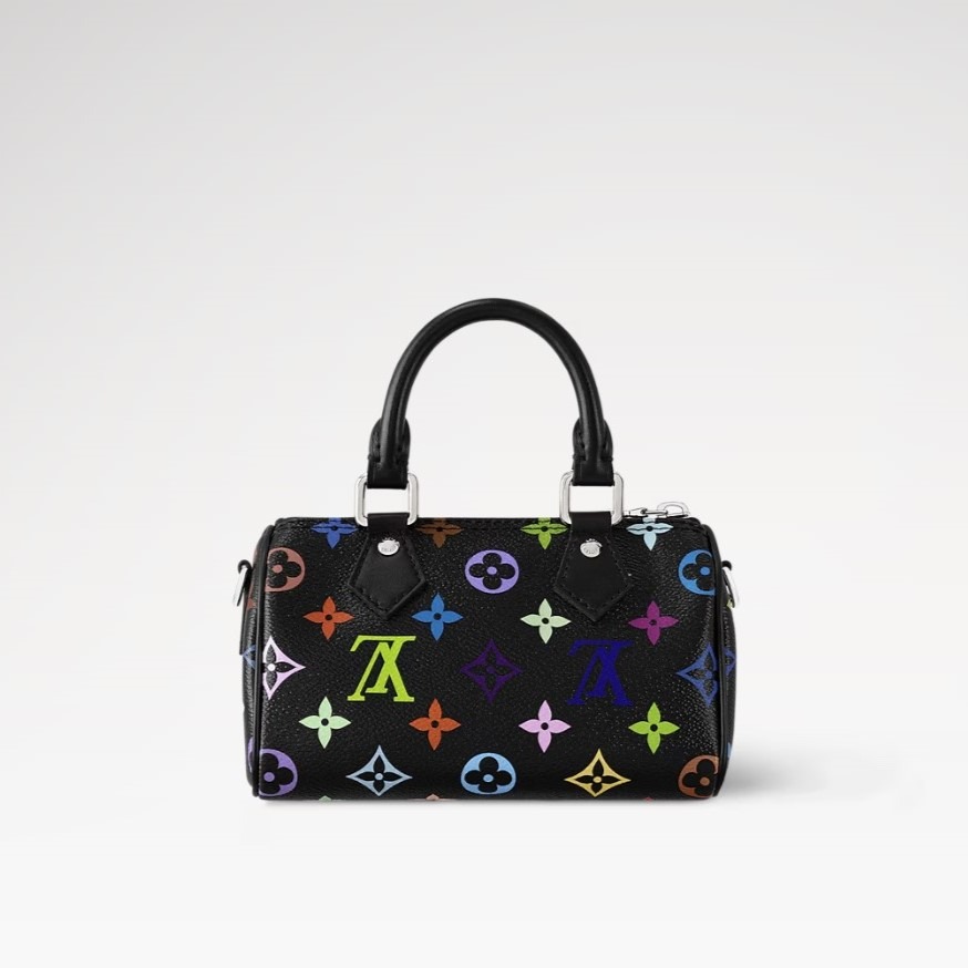 Travel Set Louis Vuitton LV x TM: Nano Speedy Bag Multicolore Noir + Reversible Superflat Bucket Hat Black For Women