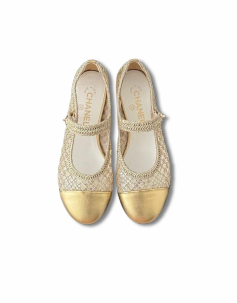 Chanel Gold Mesh Mary Jane Flats For Women