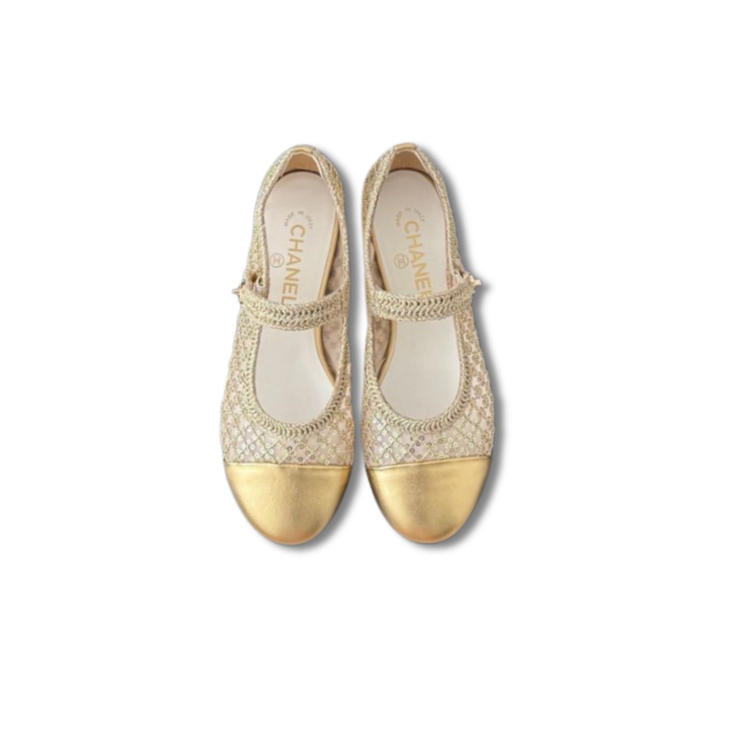 Chanel Gold Mesh Mary Jane Flats For Women