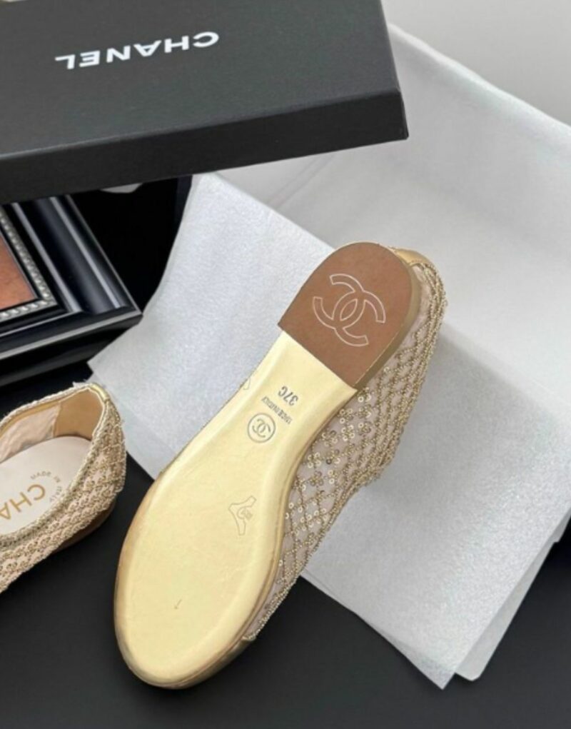 Chanel Gold Mesh Mary Jane Flats For Women