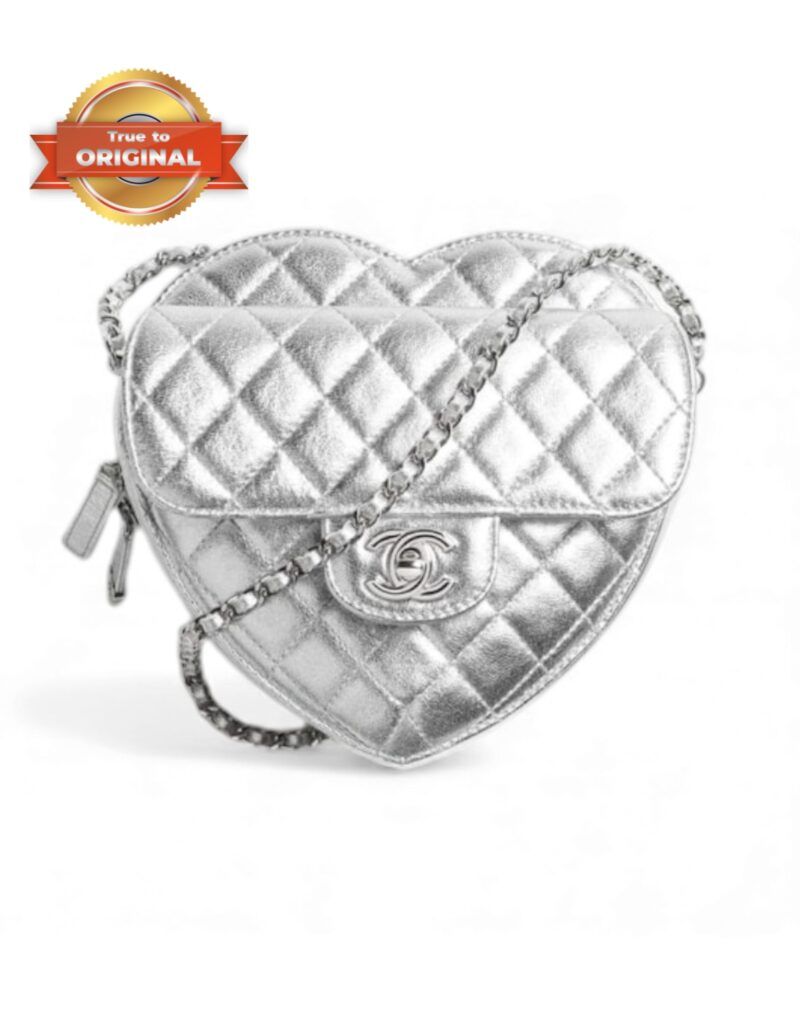 [True-to-ORIGINAL] Chanel Heart Bag Silvery For Women 8.1in/18cm‎ AS5764-B21928-NF635