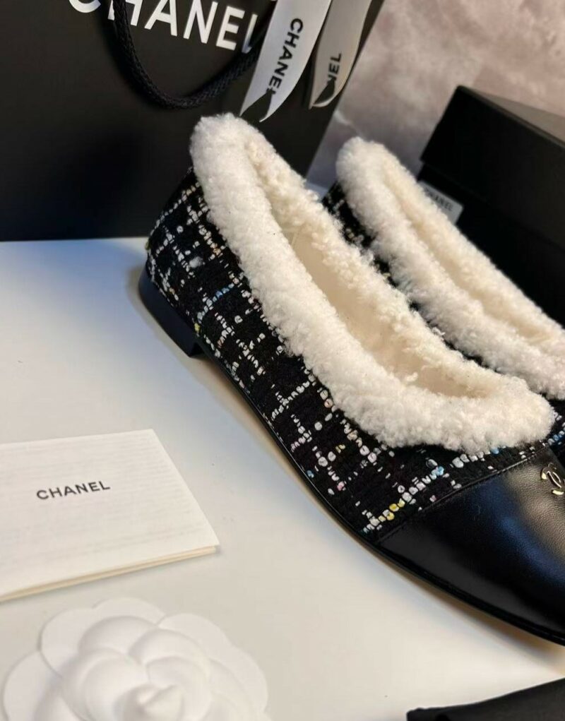 Chanel Shearling Ballet Flats Black For Women
