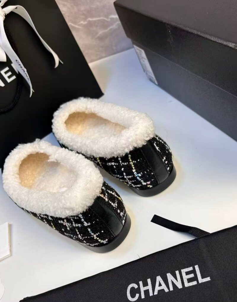 Chanel Shearling Ballet Flats Black For Women