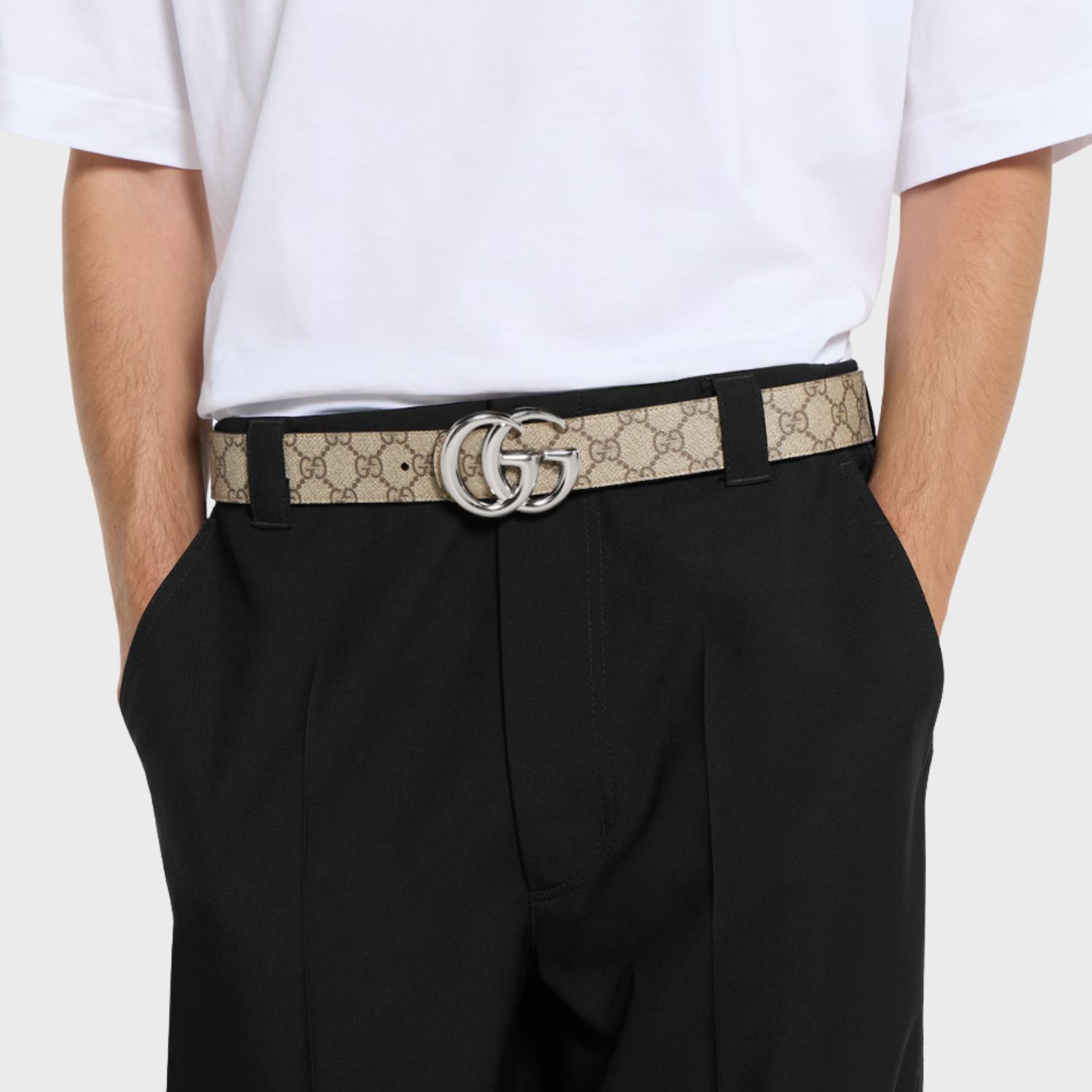 Gucci Reversible GG Marmont Belt Beige Silver Hardware 3.8cm/1.5in - 838593 FAE0Y 9870