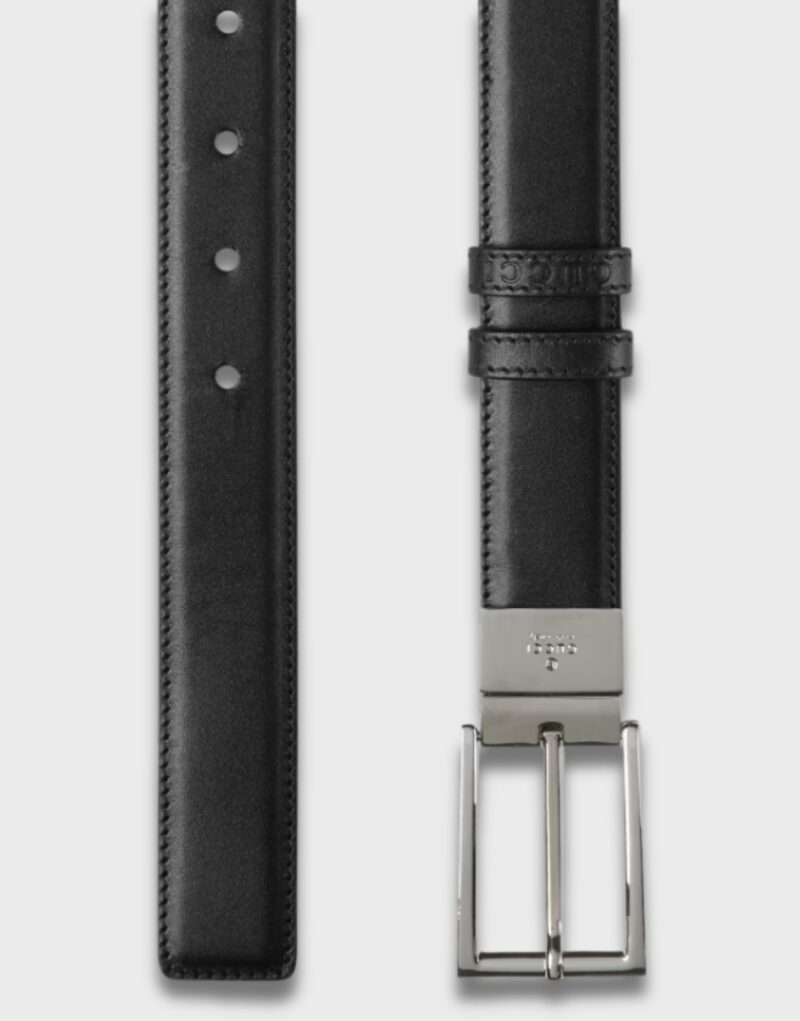 Gucci Reversible With Rectangular Buckle Belt Black Silver-toned Hardware For Men 3cm/1.2in - 771105 BTTAN 1000