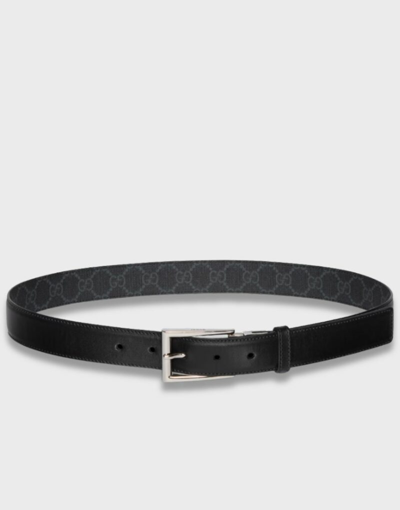 Gucci Reversible With Rectangular Buckle Belt Black Silver-toned Hardware For Men 3cm/1.2in - 771105 BTTAN 1000