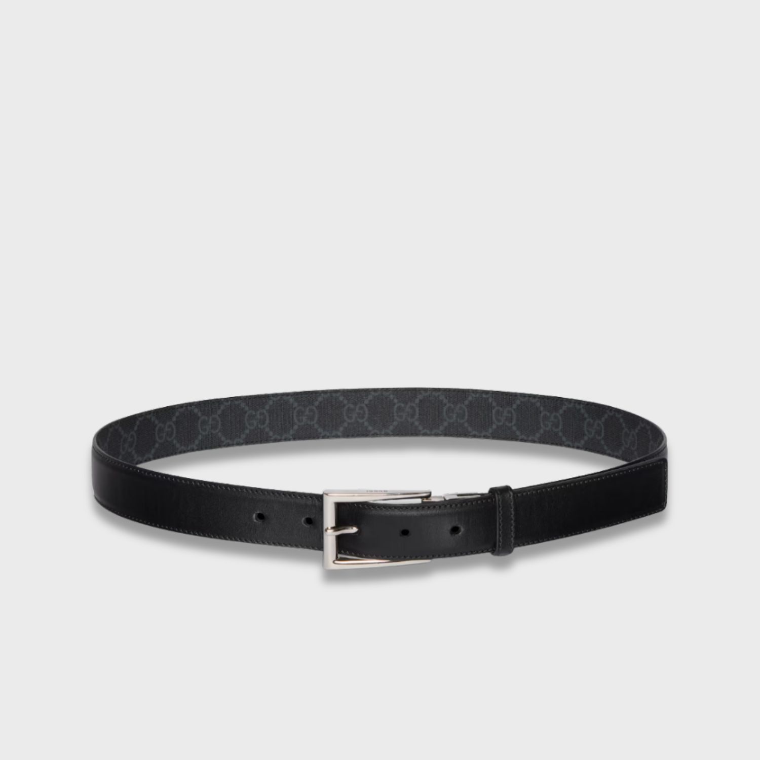 Gucci Reversible With Rectangular Buckle Belt Black Silver-toned Hardware For Men 3cm/1.2in - 771105 BTTAN 1000