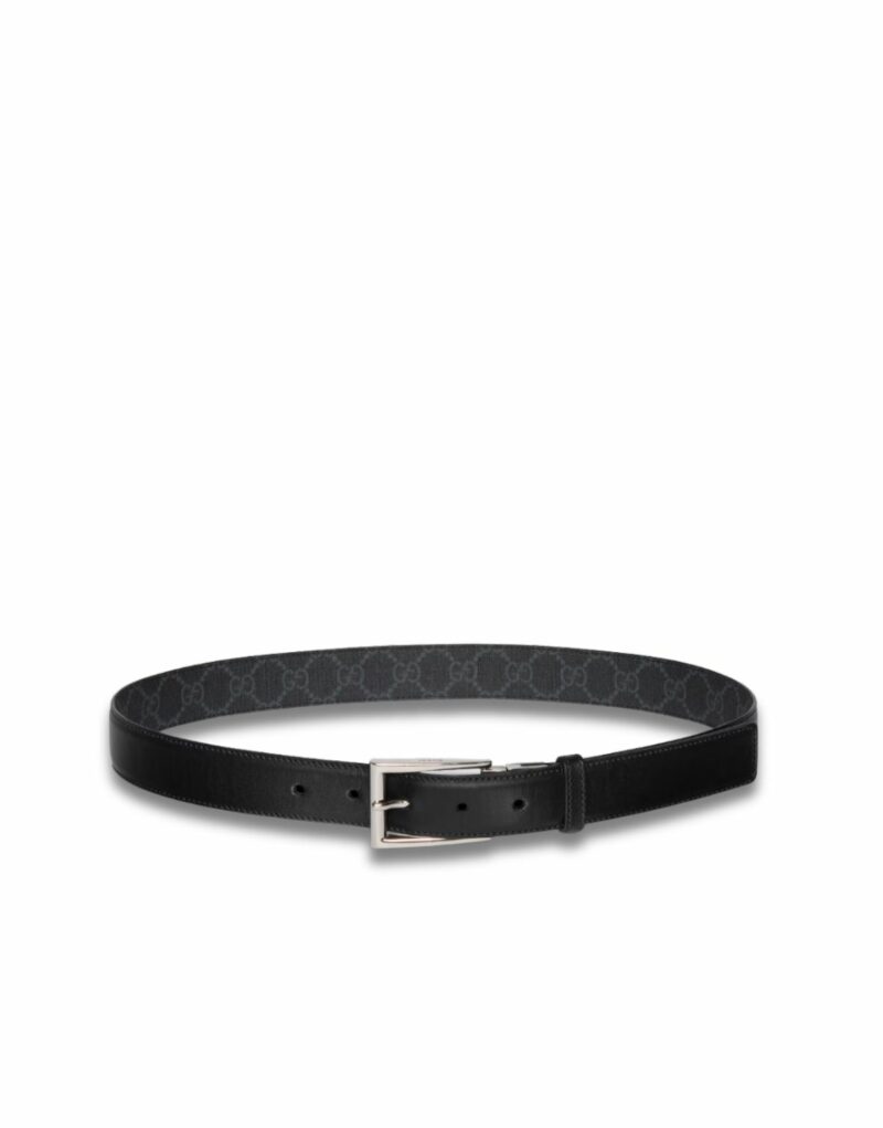 Gucci Reversible With Rectangular Buckle Belt Black Silver-toned Hardware For Men 3cm/1.2in - 771105 BTTAN 1000