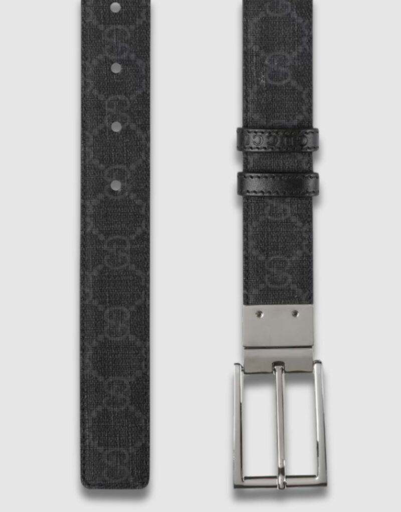 Gucci Reversible With Rectangular Buckle Belt Black Silver-toned Hardware For Men 3cm/1.2in - 771105 BTTAN 1000